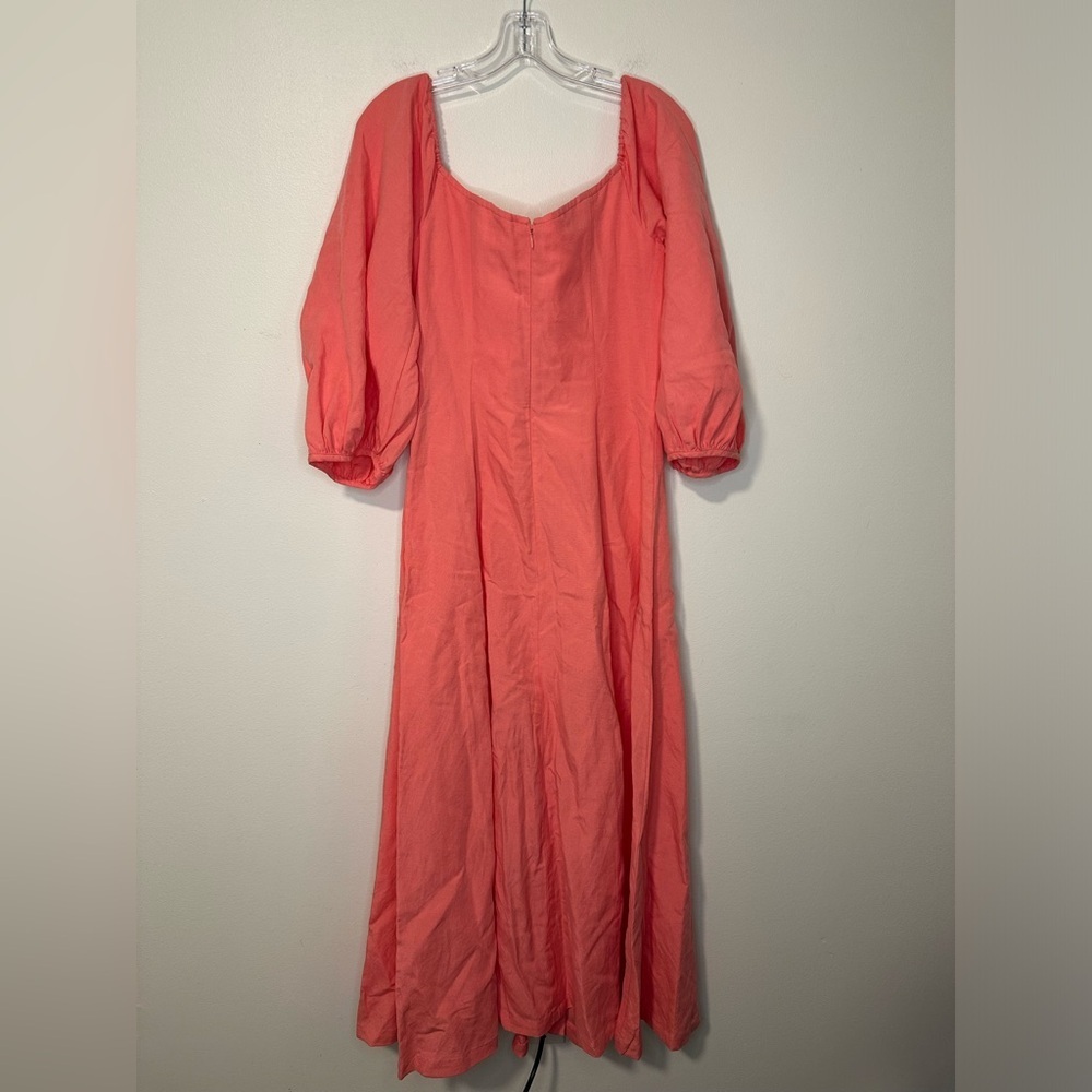 Mara Hoffman Mika Pink Linen Puff Sleeve Button Down Boho Picnic Maxi‎ Dress 4 - Picture 5 of 8